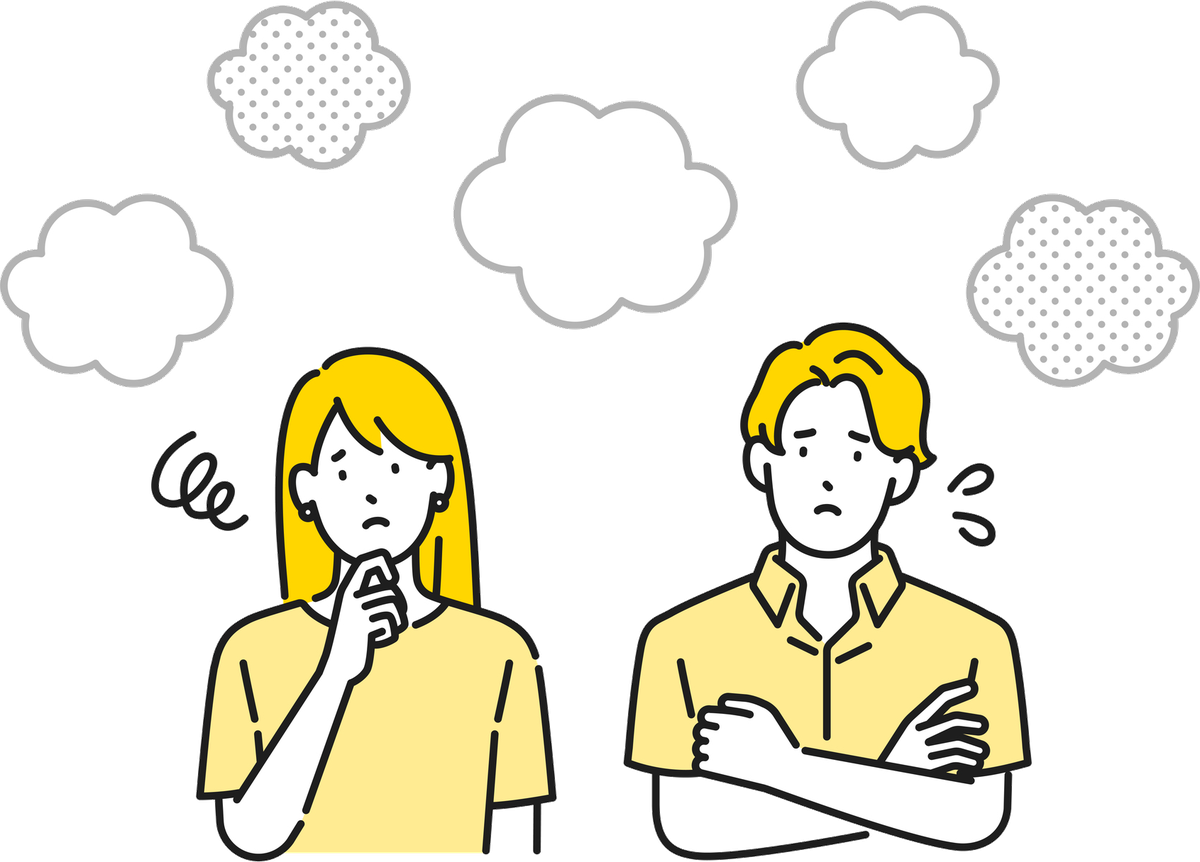 転職エージェント選びに悩む男女のイラスト